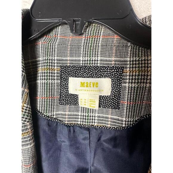 Anthropologie Maeve Lilith Gray Plaid Relaxed Fit Boho Blazer Jacket Sz 10 - Picture 3 of 5